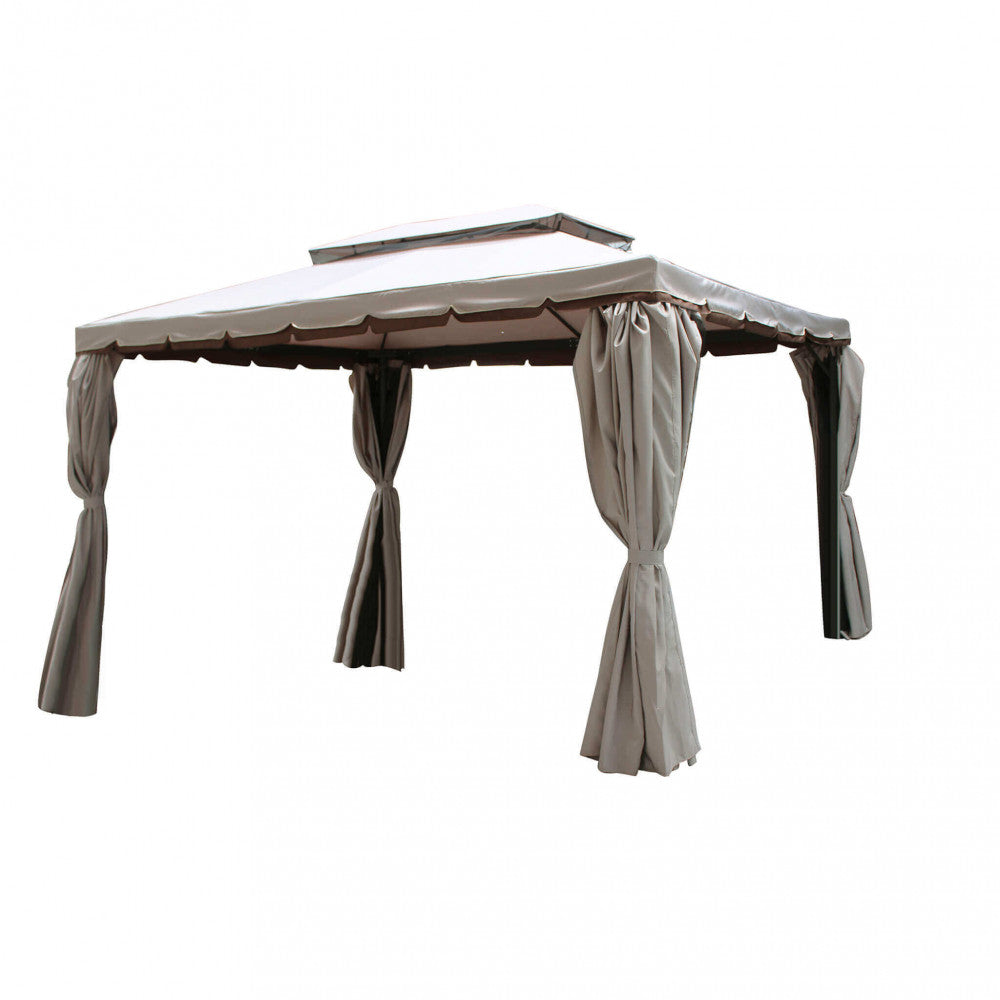 GAZEBO AVANA 3 X 4. Telo in poliestere AVORIO 180 gr e laterali 160 gr struttura in alluminio finitura NERA completo di 4 tende e zanzariere Dimensioni: m 3 x 4. Arredo Giardino