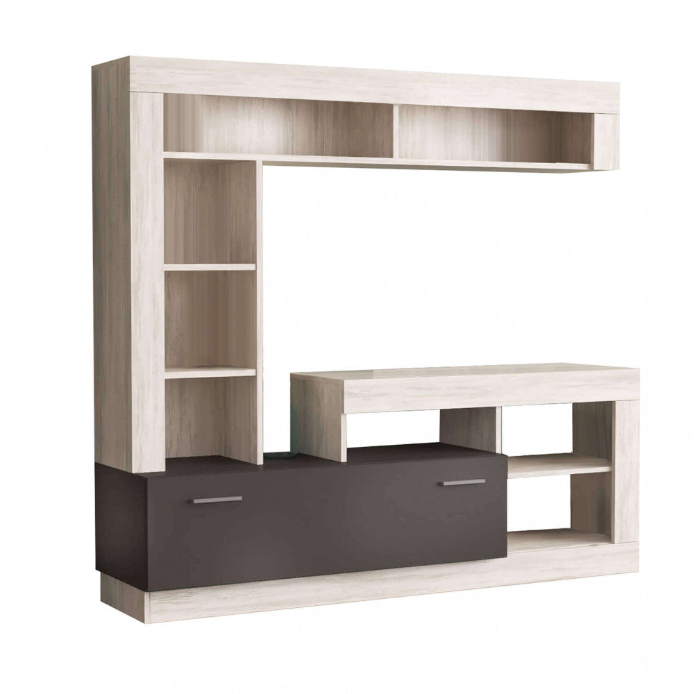 PARETE SOGGIORNO LEONARD PINO CHIARO E GRIGIO. Dimensioni: cm 170 x 42 x 170 h.