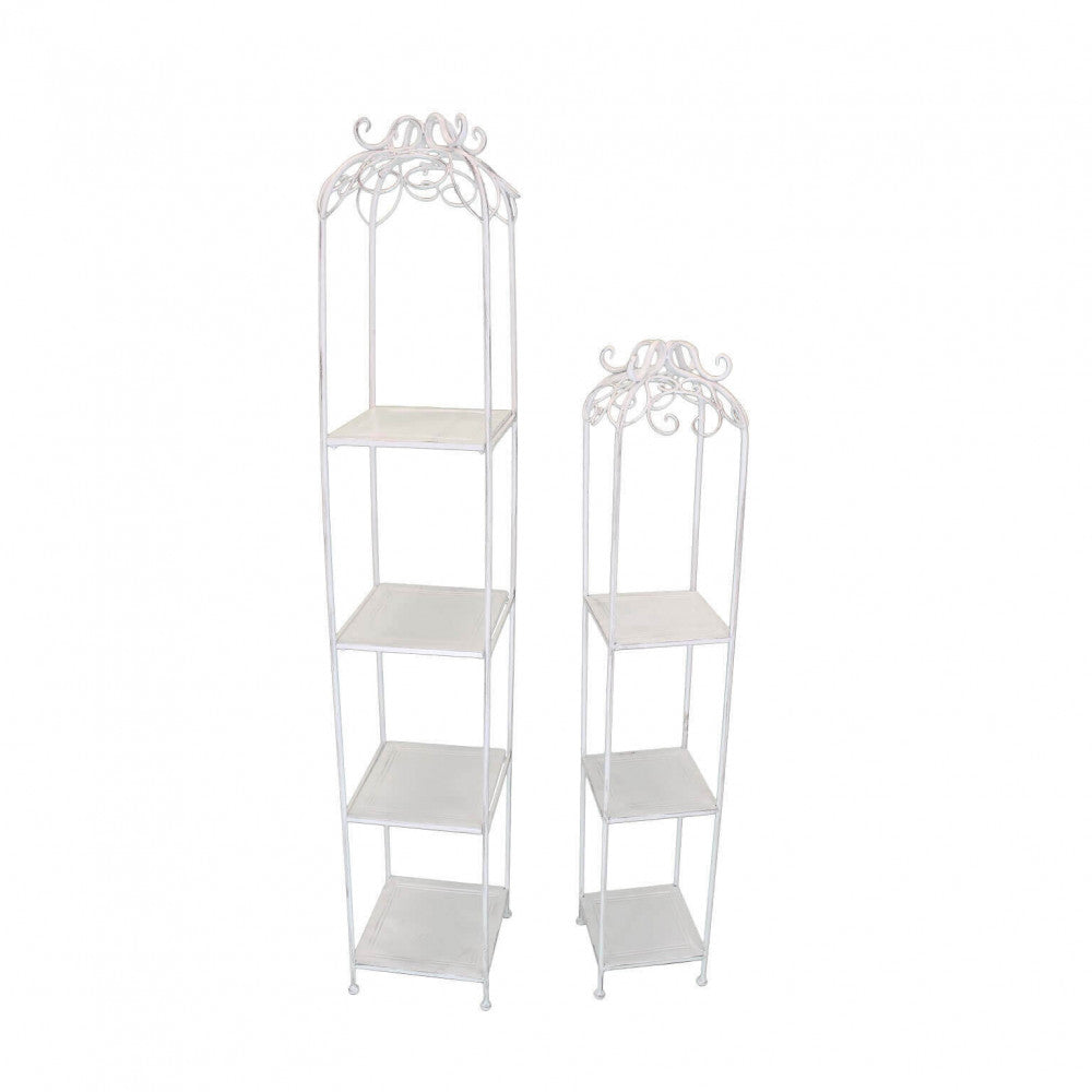 SET DI 2 SCAFFALI DORIANE BIANCO ANTICO. Set di 2 scaffali in metallo verniciato a polvere color BIANCO trattamento elettroforesi Dimensioni: G.27x27x162/P.22x22x125. Arredo Giardino