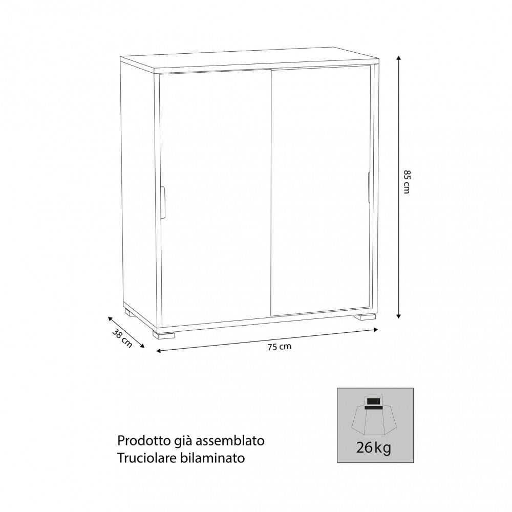 MOBILETTO TANGO 2 ANTE SCORREVOLI BIANCA. Dimensioni: cm 75 x 38 x 85 h.