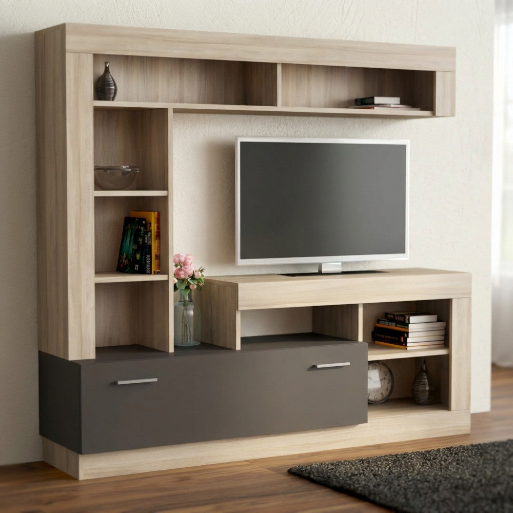 PARETE SOGGIORNO LEONARD OLMO E GRIGIO. Dimensioni: cm 170 x 42 x 170 h.