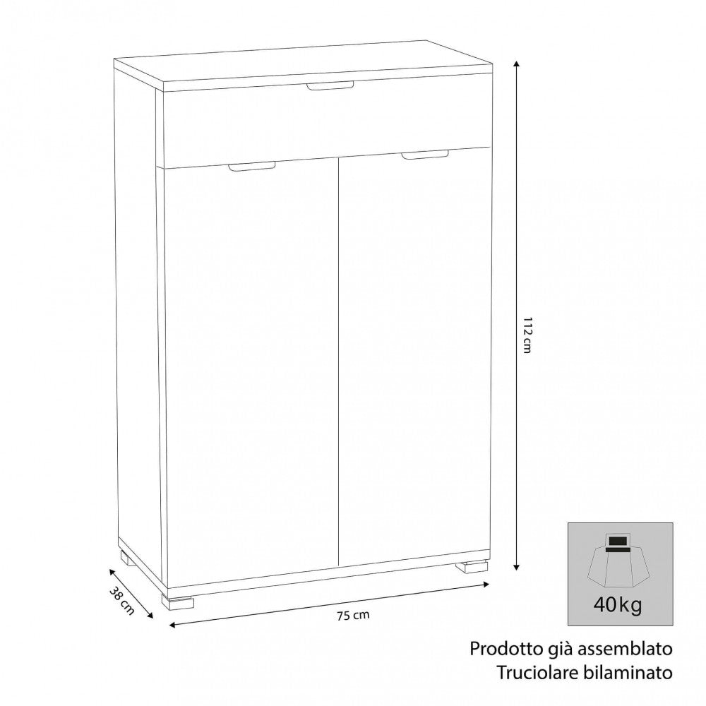 MOBILETTO CLOUD CON 2 ANTA E 1 CASSETTO TINTA NOCE. Dimensioni: cm 75 x 38 x 112 h.