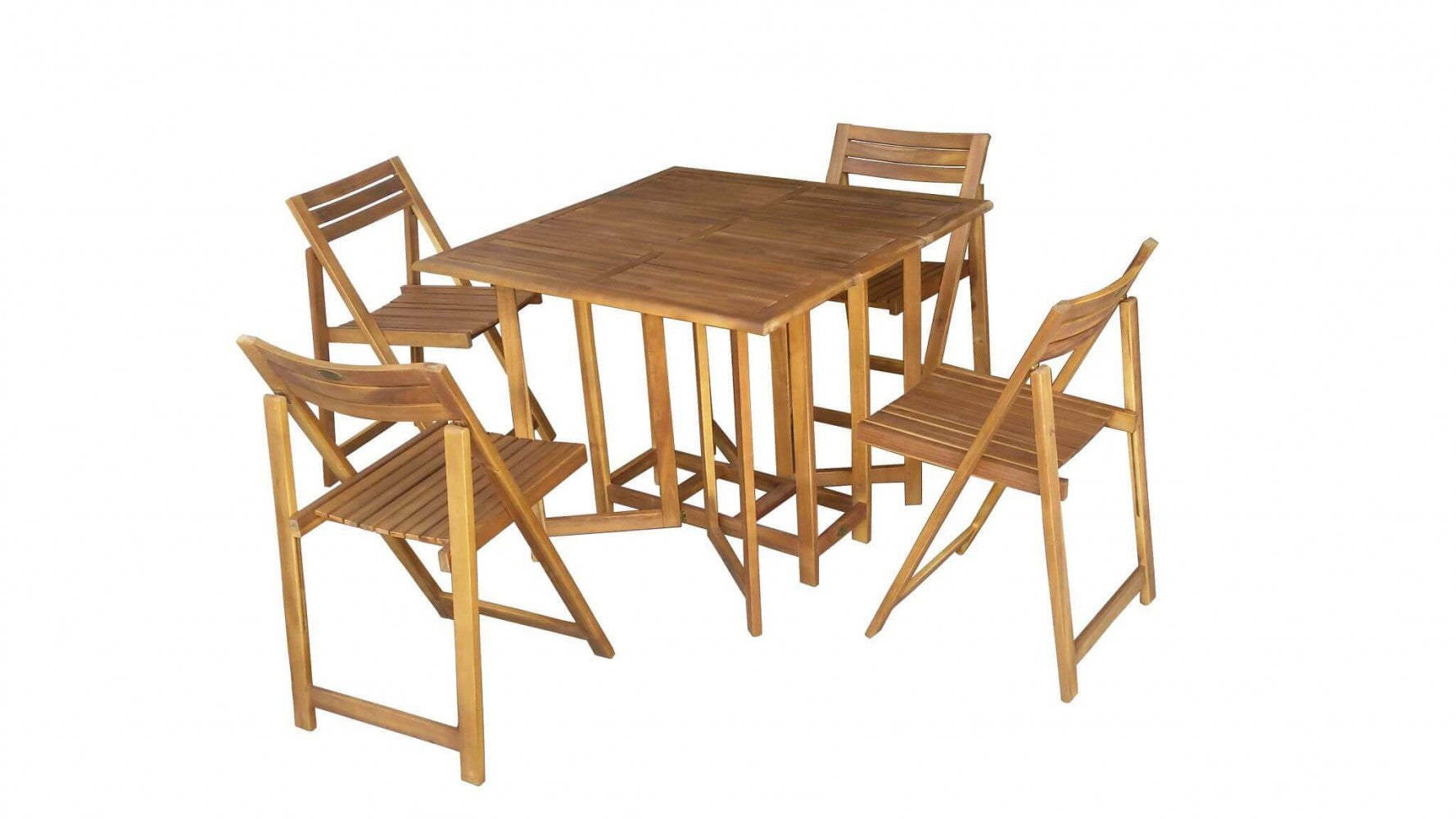 SET TAVOLO + 4 SEDIE. Legno di Acacia massiccio Dimensioni: T 90 x 90 x 74 h S 44 x 47 x 78 h. Arredo Giardino