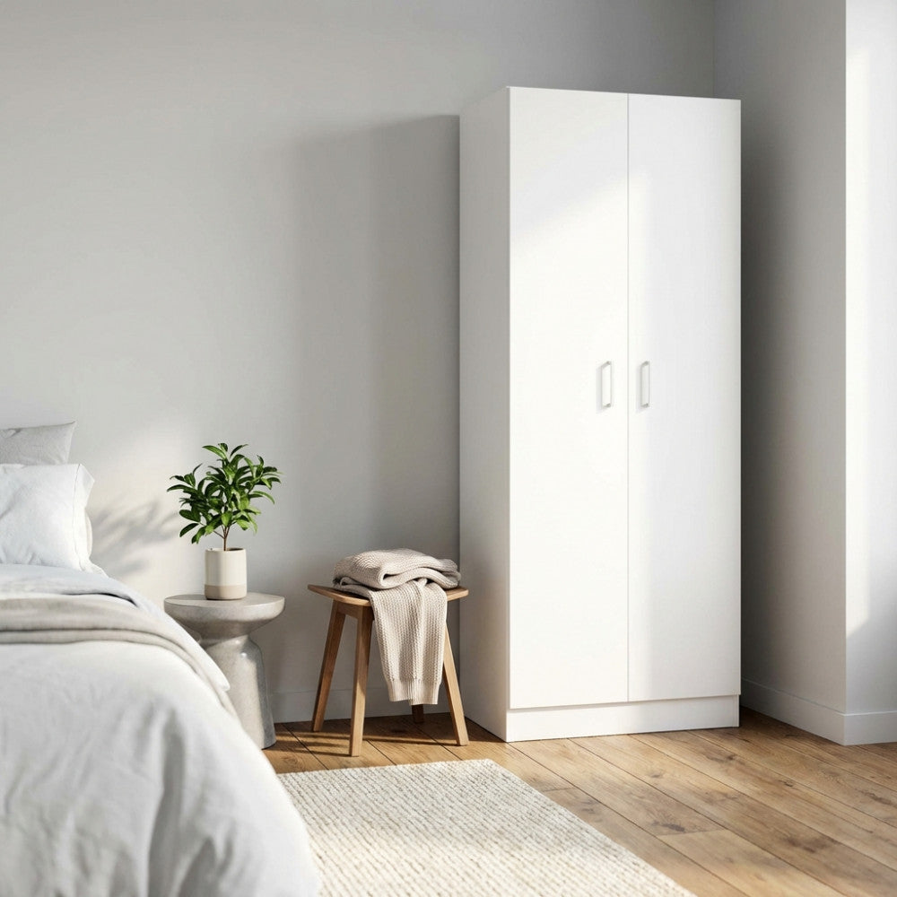 LEOPOLD 2-DOOR WHITE WARDROBE. WHITE wooden wardrobe. Dimensions: 80 x 52 x 180 cm h.