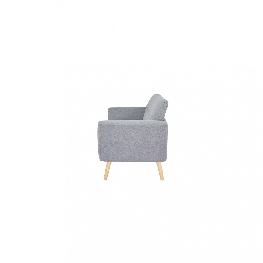 BURTON 3-SEATER SOFA. LIGHT GREY, DARK GREY, or BLUE sofa with buttons and polypropylene legs. Dimensions: 193 x 79 x 86 cm.