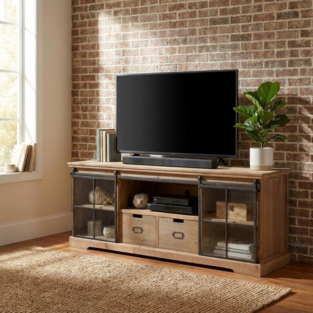 MOBILE IN LEGNO DORIAN. Mobile con 1 ripiano, 2 cassetti e 2 ante in vetro Dimensioni: cm 160 x 45,5 x 60 h.