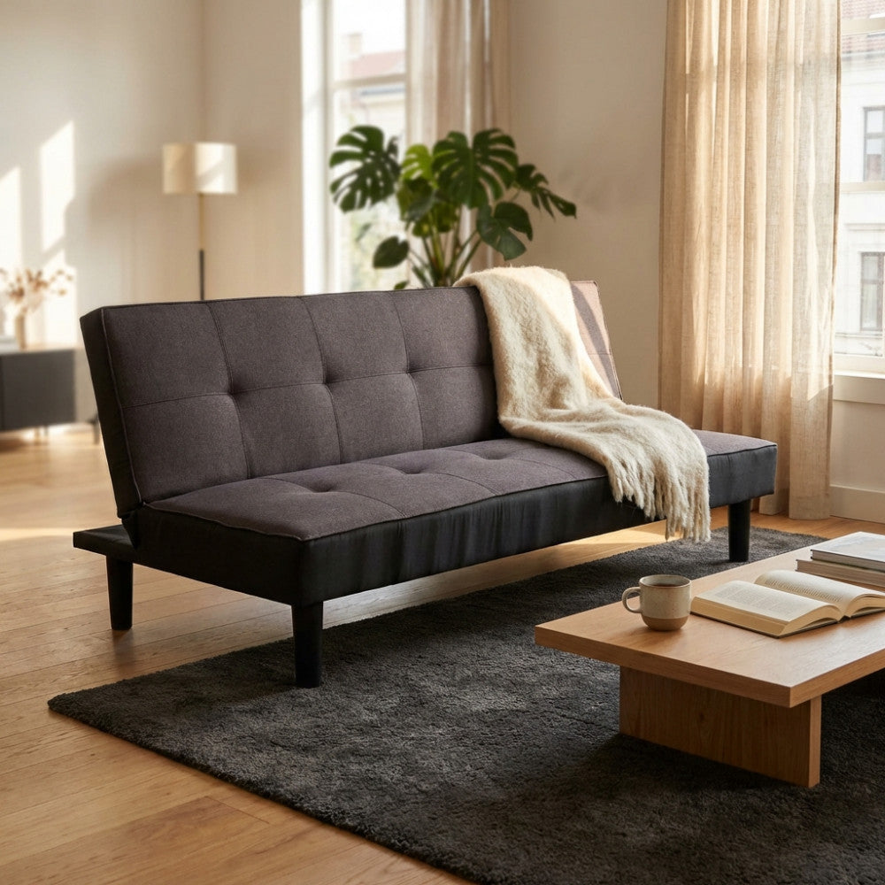 DIVANO LETTO ALVIN. Divano Letto ANTRACITE MELANGE struttura in metallo e legno Dimensioni: D.180x86x78/DL.180x105x38.