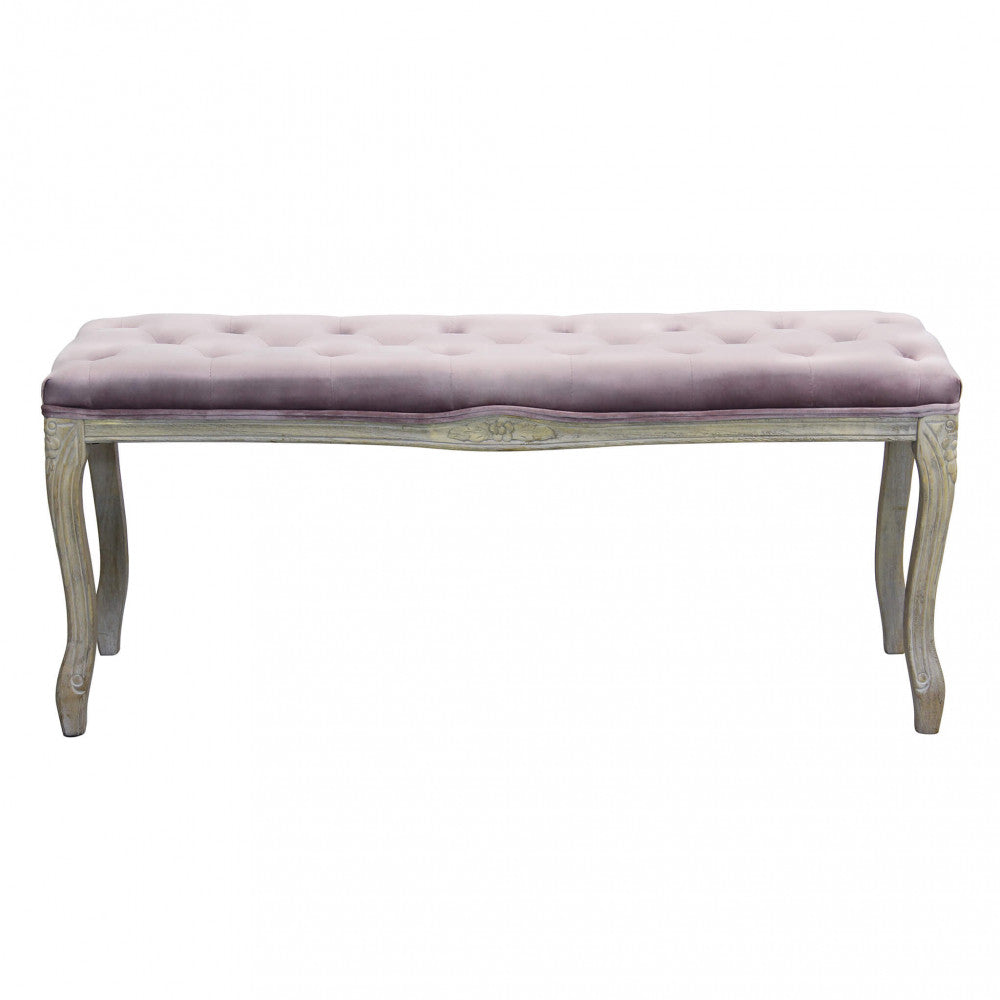 MISTY BENCH IN PINK VELVET. Dimensions: 110 x 36 x 47 cm h.