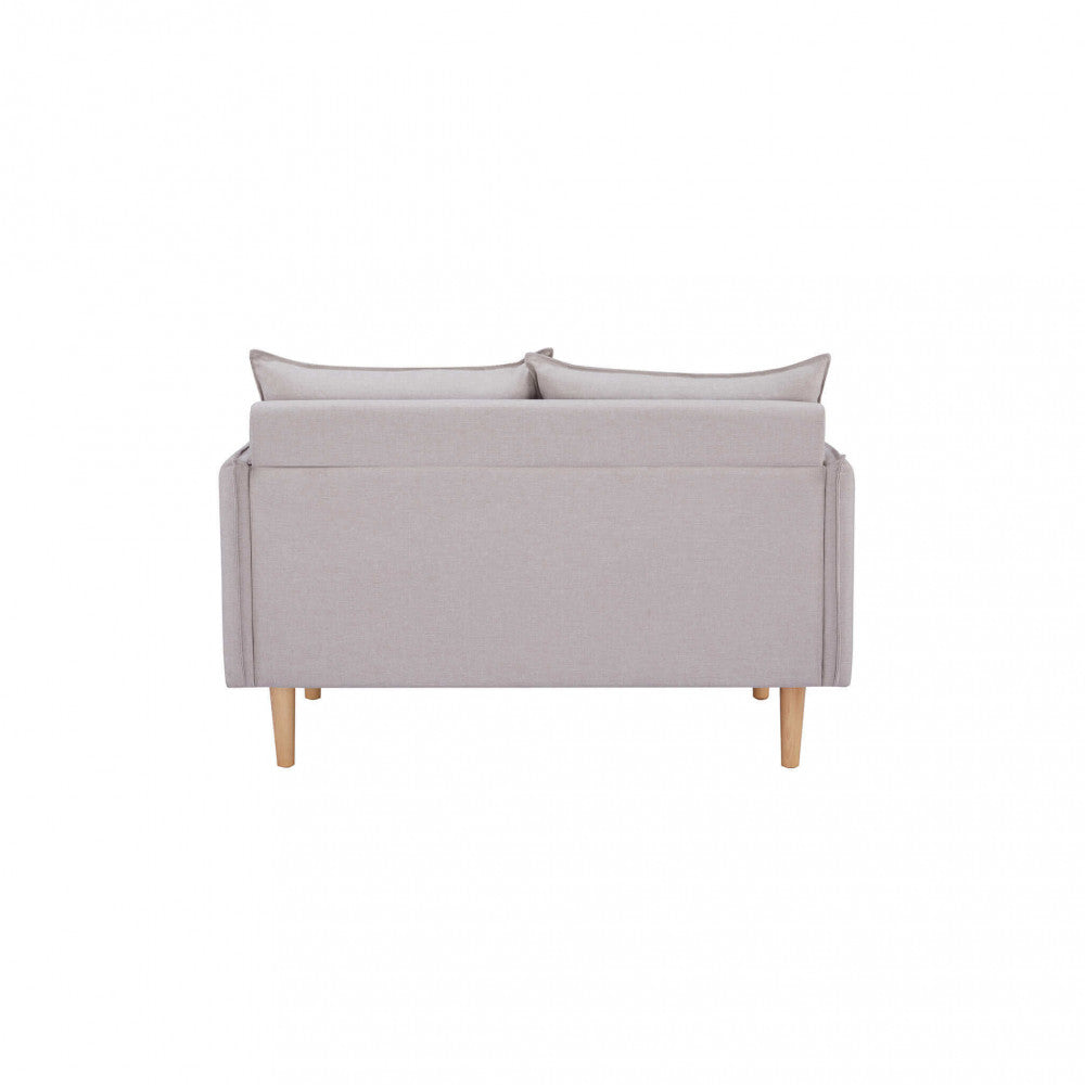 FLORIN 2-SEATER SOFA. Sofa in BEIGE, BLUE, DARK GREY, PURPLE, or CYAN with wooden legs. Dimensions: 130 x 84 x 51 cm.