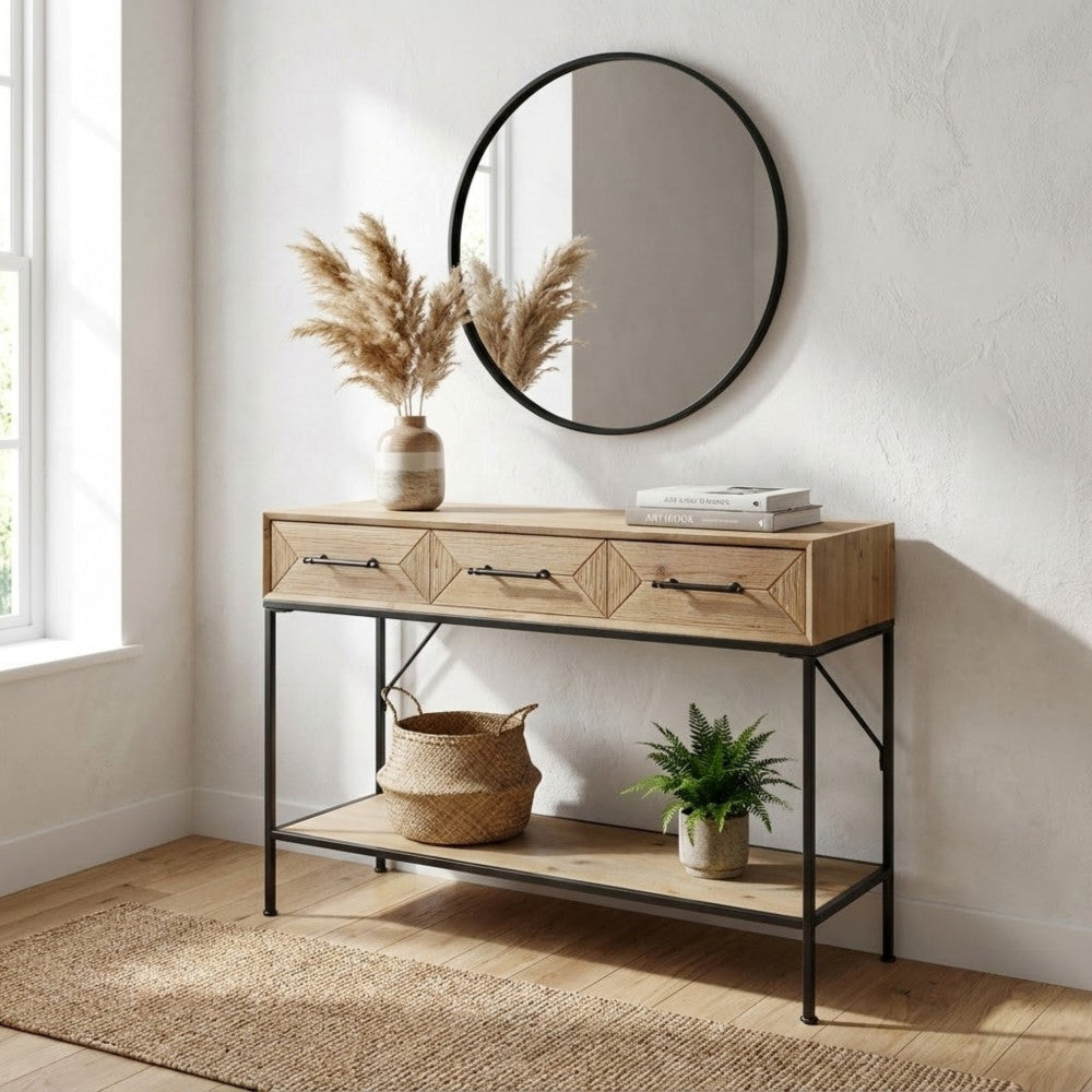 MOBILE BRENDAN. Mobile in ferro e legno con 2 ripiani e 3 cassetti Dimensioni: cm 110,50 x 40 x 76 h.