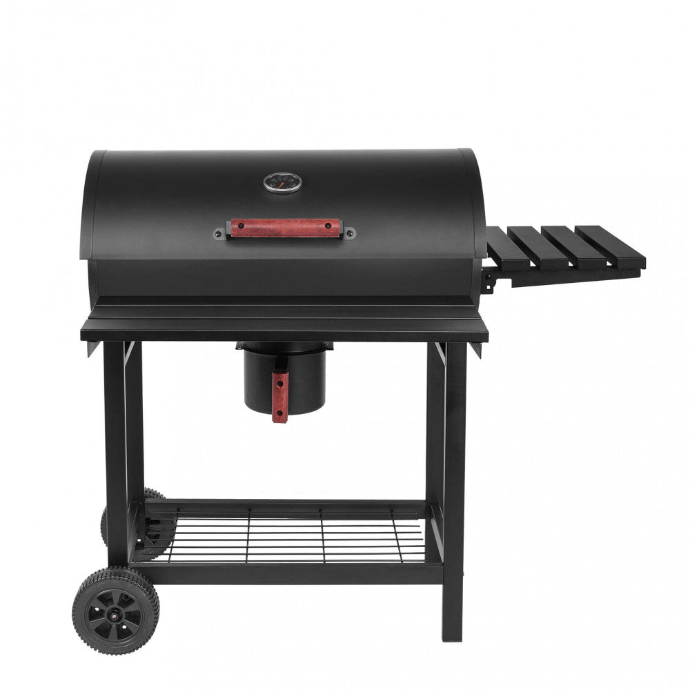BARBECUE A CARBONELLA TENNESSEE. Struttura in acciaio verniciato NERO con 2 griglie con coperchio e termometro Dimensioni: cm 113 x 70 x 97,5 cm.