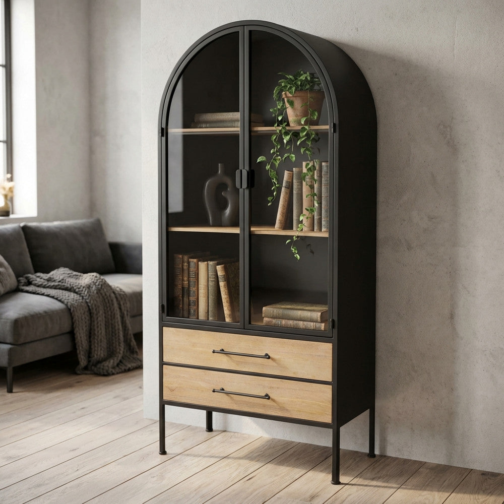 MOBILE CHADWICK. Mobile in ferro e legno con 2 ante, 2 ripiani e 2 cassetti Dimensioni: cm 81,5 x 40 x 180 h.