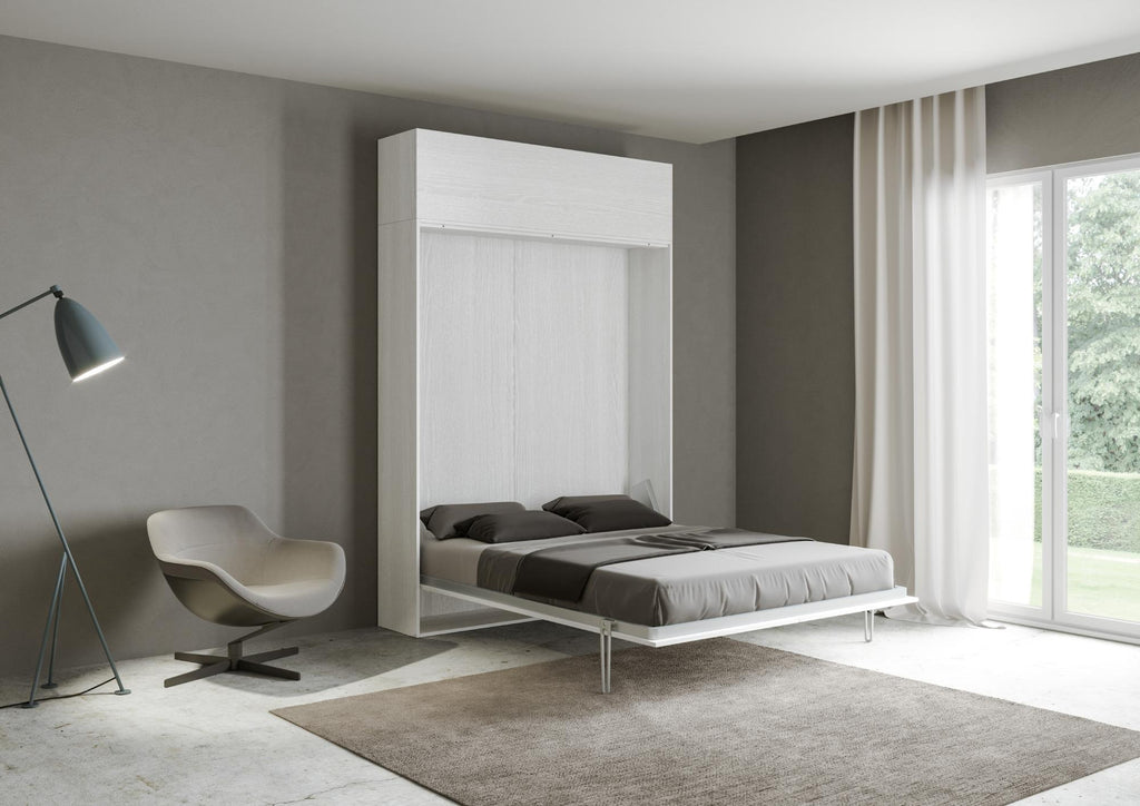 Letto a scomparsa 160 verticale Erbè con pensile vasistas Bianco Frassino