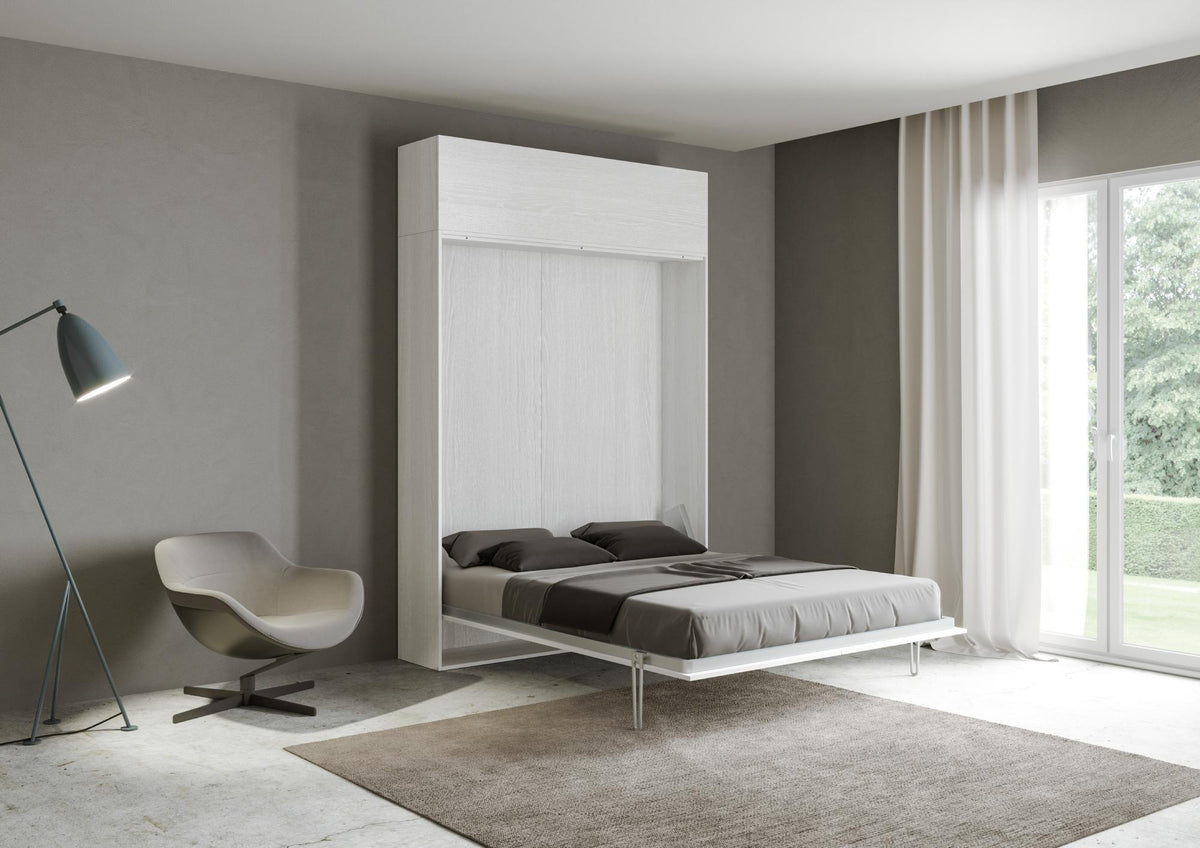 Letto a scomparsa 120 verticale Erbè con pensile vasistas Bianco Frassino
