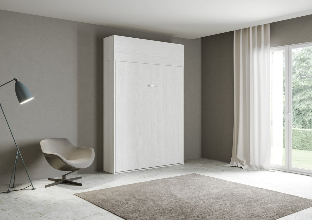 Letto a scomparsa 160 verticale Erbè con pensile vasistas Bianco Frassino