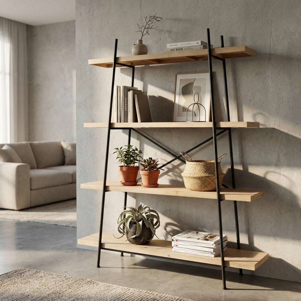 MOBILE BENNETT. Mobile in ferro e legno con 4 ripiani Dimensioni: cm 145 x 44 x 176 h.