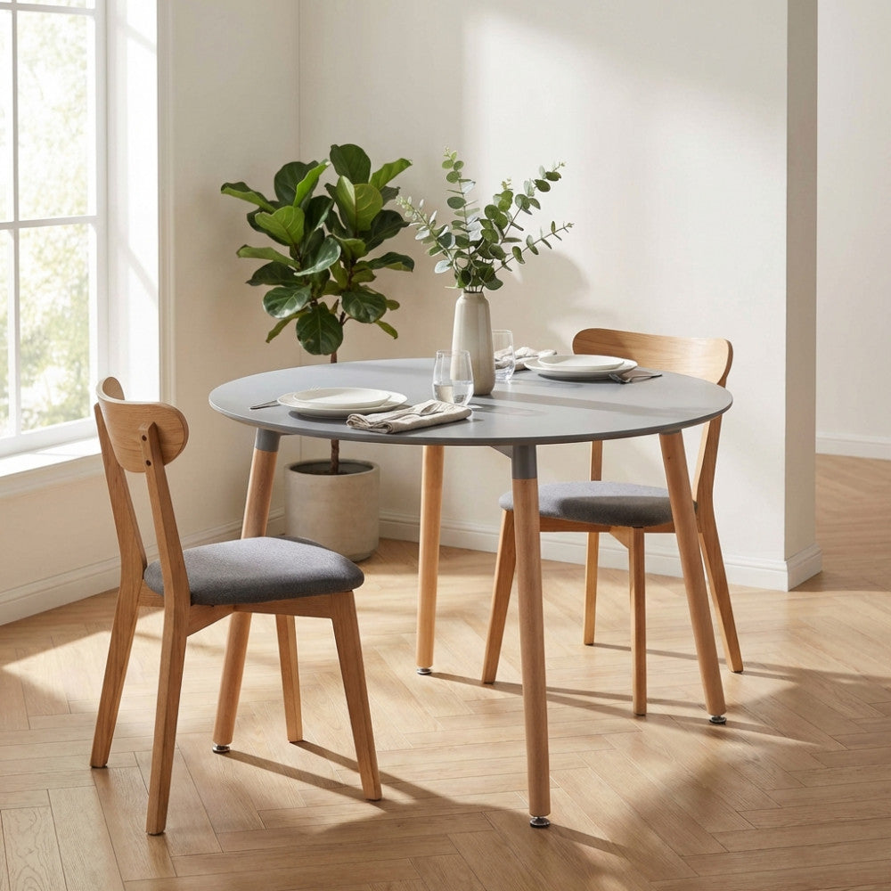 LIONE TABLE Ø 120 GREY. Grey ABS top, wooden legs. Dimensions: Ø 120 x 75 cm. Garden furniture.