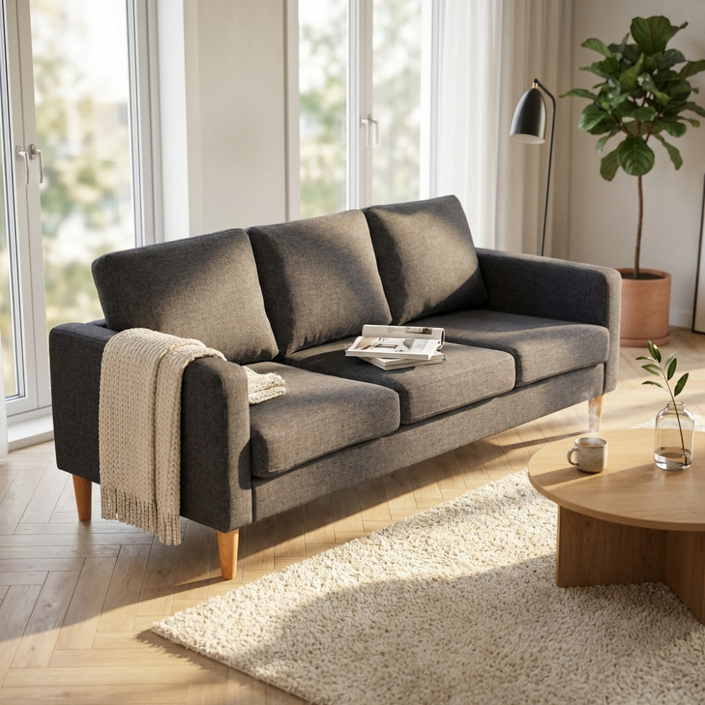 DIVANO 3 POSTI RAMSEY. Divano GRIGIO CHIARO o GRIGIO SCURO o BLU o BEIGE gambe in polipropilene Dimensioni: cm 180 x 73 x 82 h.