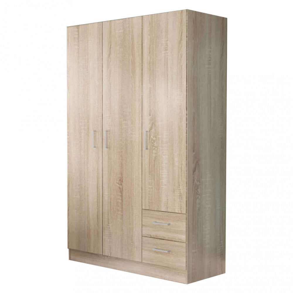 ARMADIO LEWI 3 ANTE E 2 CASSETTI QUERCIA CHIARO. Dimensioni: cm 120 x 52 x 190 h.
