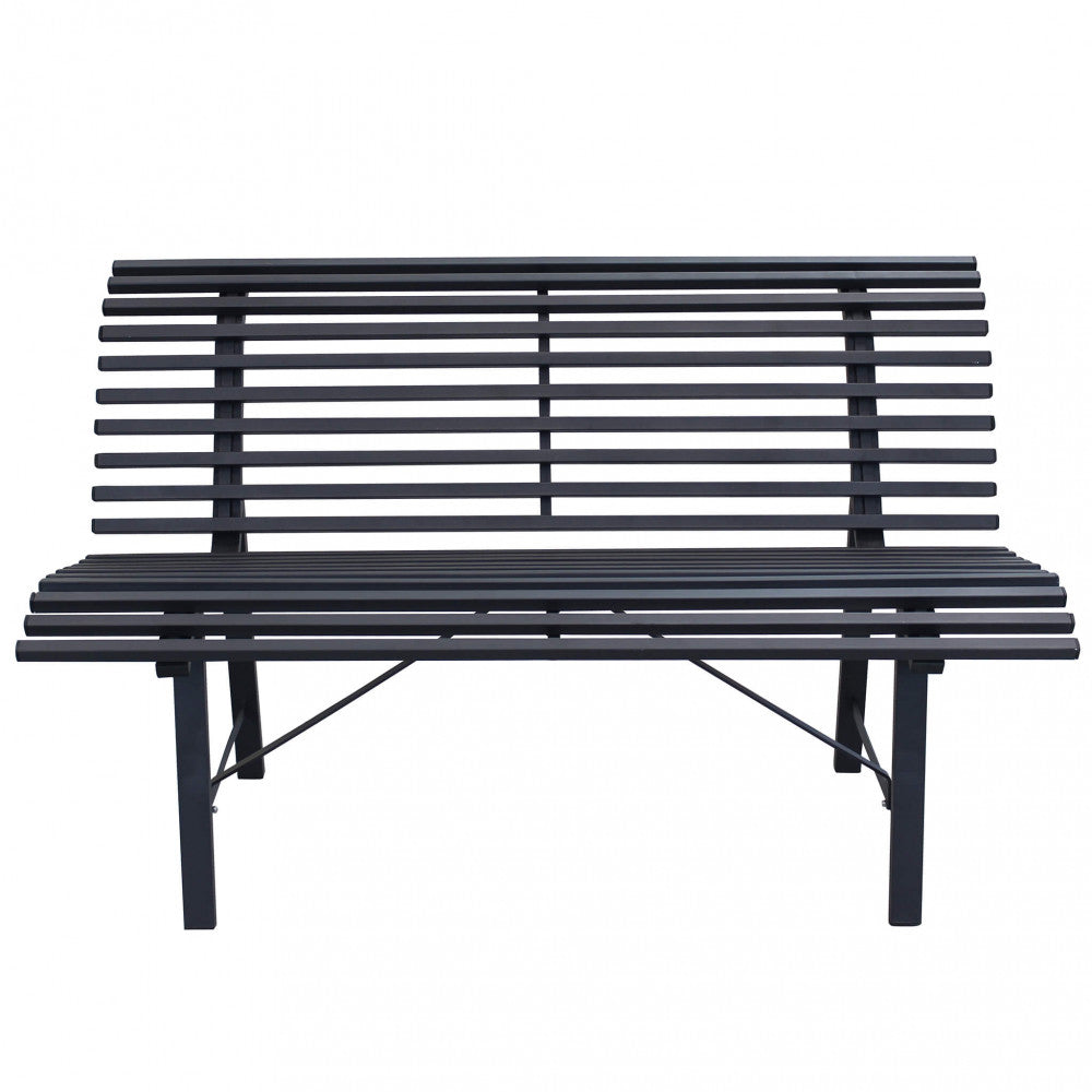 LONDON BENCH. Grey or red metal. Dimensions: 130 x 75 x 79 cm. Garden furniture.