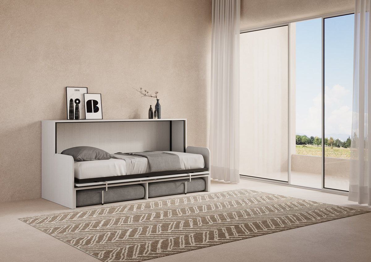 Letto a scomparsa singolo orizzontale Ferrara Sofà Bianco Frassino