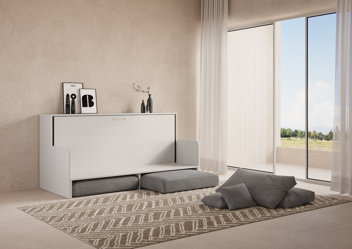 Letto a scomparsa singolo orizzontale Ferrara Sofà Bianco Frassino