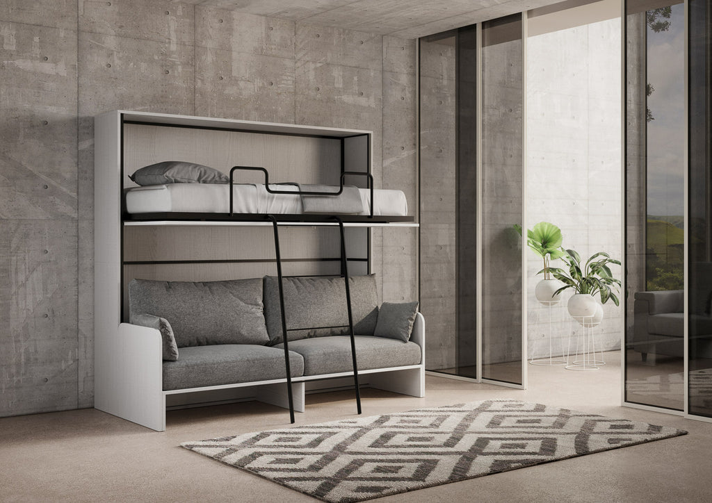 Letto a scomparsa doppio orizzontale Ferrara Sofà Bianco Frassino