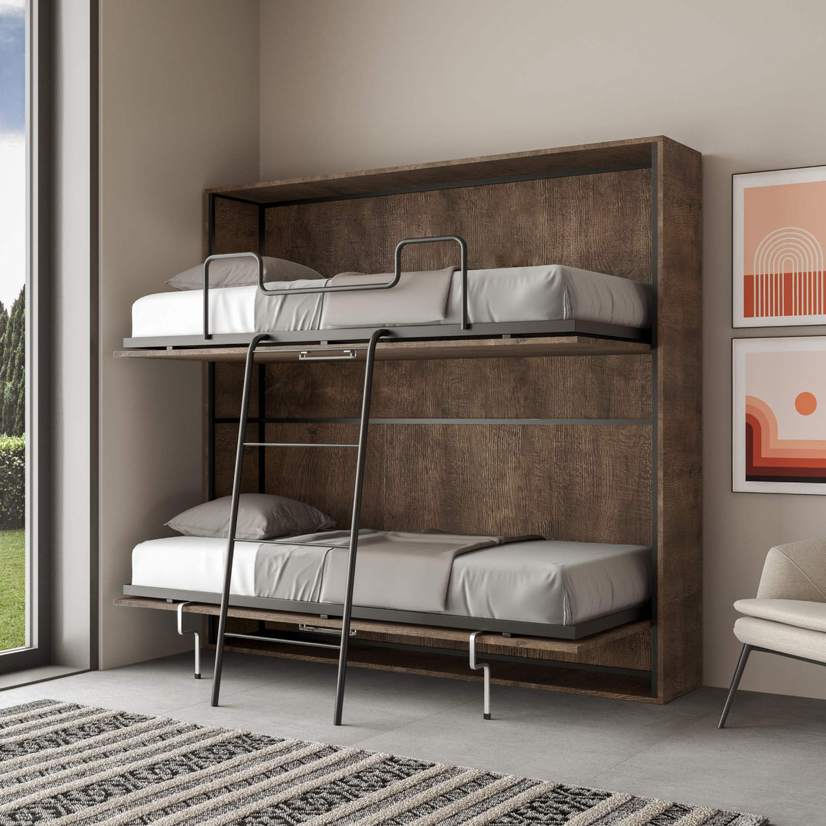 Letto a scomparsa doppio orizzontale Ferrara Noce