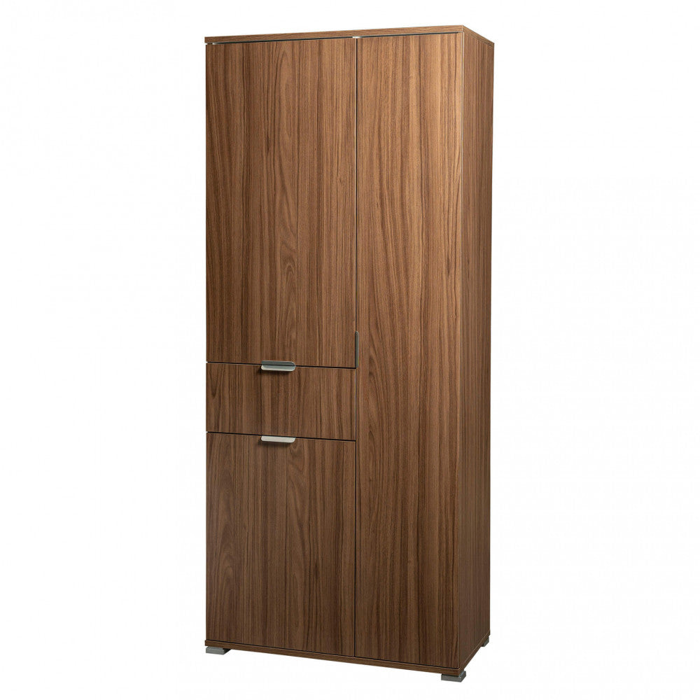 ECO WARDROBE WITH 3 DOORS AND 1 DRAWER, WALNUT COLOR. Dimensions: 75 x 38 x 174 cm h.