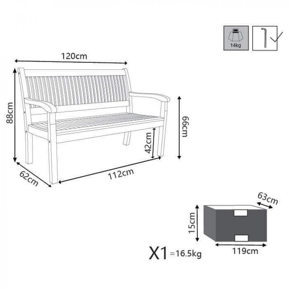 PANCA NITTA 2 P. Legno di Acacia massiccio Dimensioni: cm 120 x 62 x 88 h. Arredo Giardino