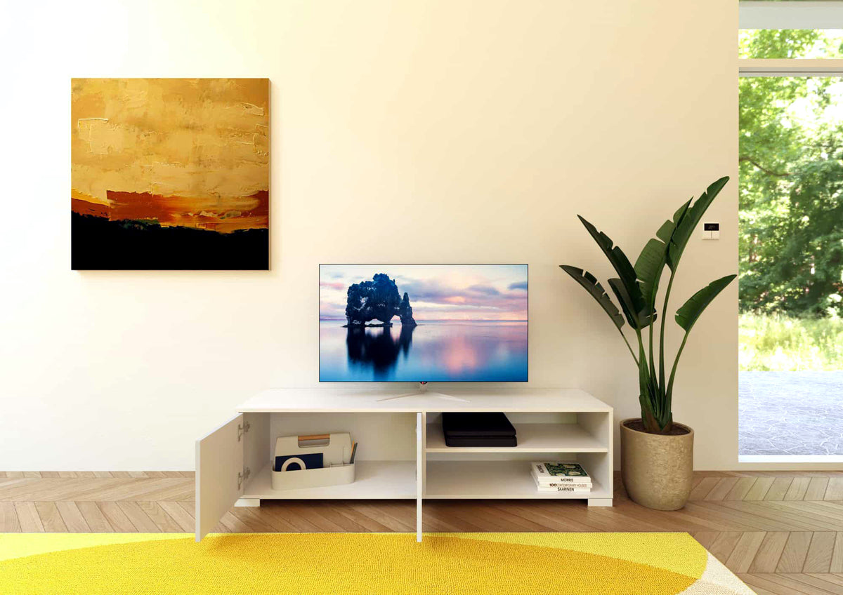 Porta TV 2 ante con vano a giorno 150x40x40 cm Ladinia bianco lucido