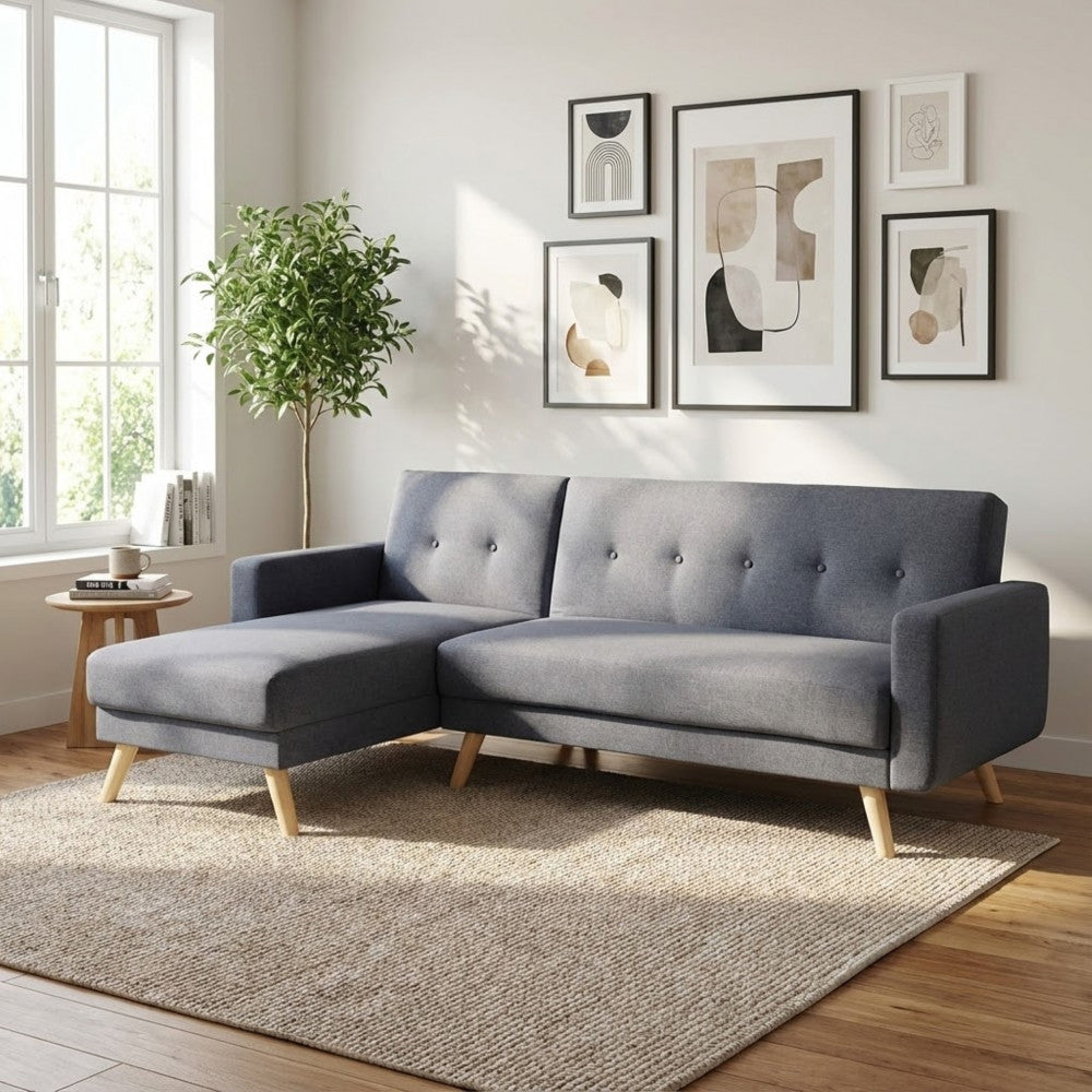 DIVANO LETTO ARTHUR. Divano Letto GRIGIO SCURO MELANGE struttura in metallo e legno Dimensioni: D.176x84x84/DL.176x105x45/S.74x157x84/SL.74x178x45.