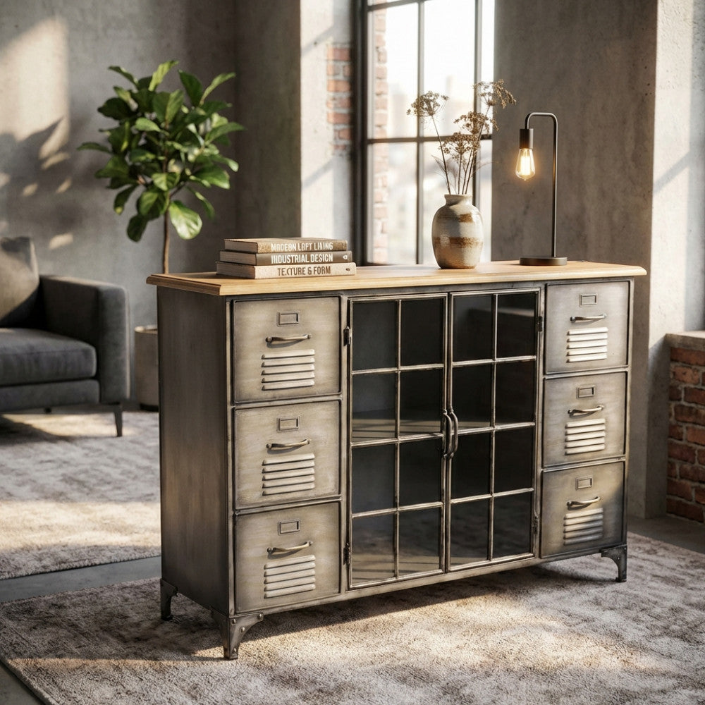MOBILE IN FERRO ERNEST. Mobile con 2 ante e 6 cassetti Dimensioni: cm 124,5 x 40,5 x 83 h.