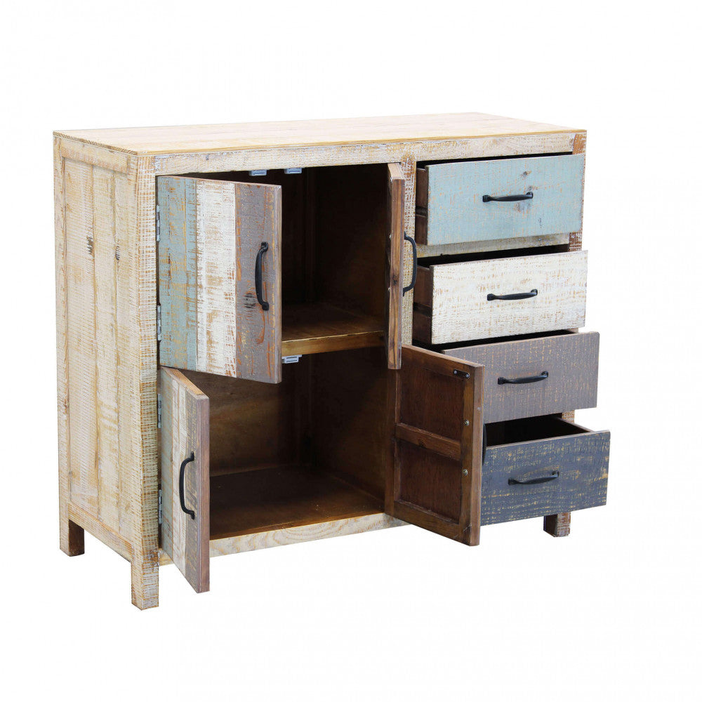 MOBILE EDISON. Mobile con 4 cassetti e 4 ante in legno colorato Dimensioni: cm 100 x 40 x 86 h.