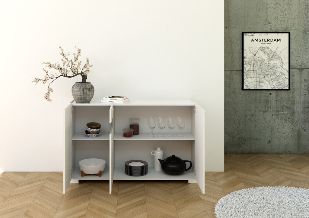 Madia 3 ante 130x40x81 cm Buscole bianco lucido