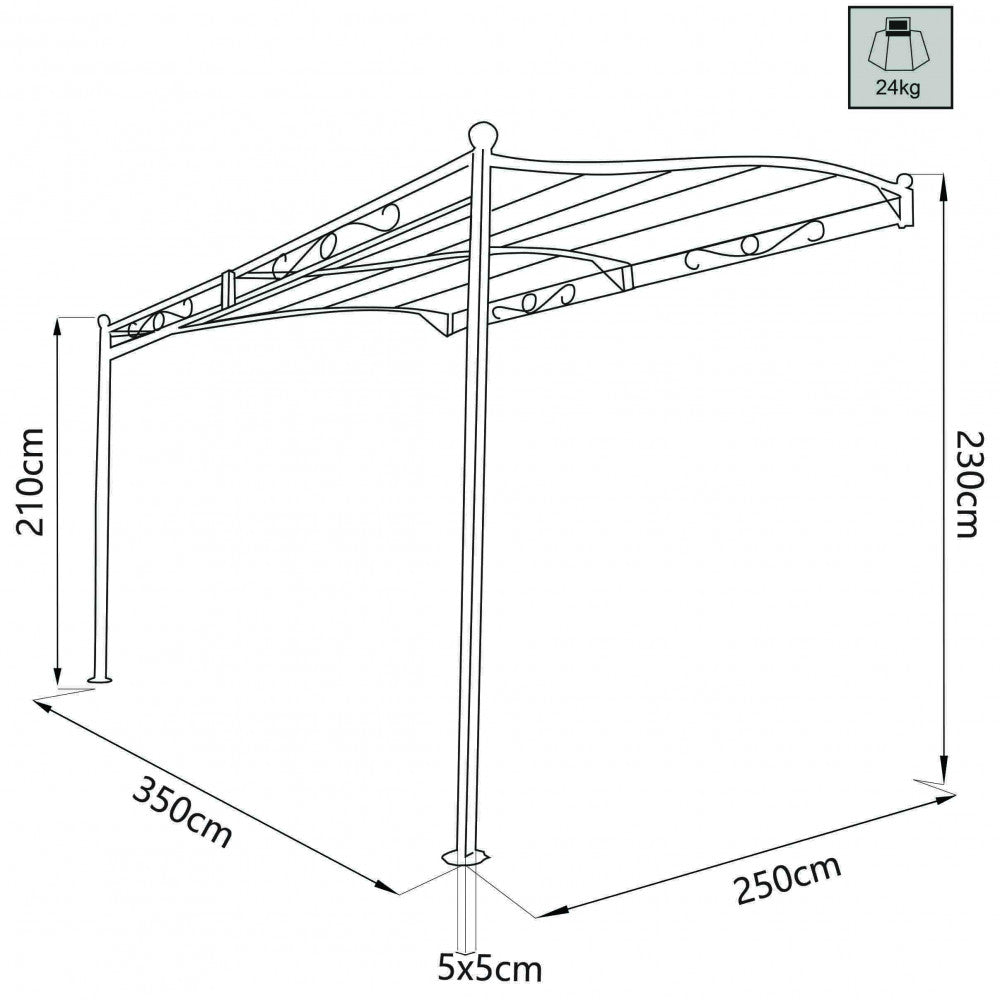 GAZEBO PERGOLA ADDOSSATO 3,5 x 2,5. Telo in poliestere AVORIO 180 gr struttura in metallo ANTRACITE gambe 50 x 50 mm Dimensioni: m 3,5 x 2,5. Arredo Giardino