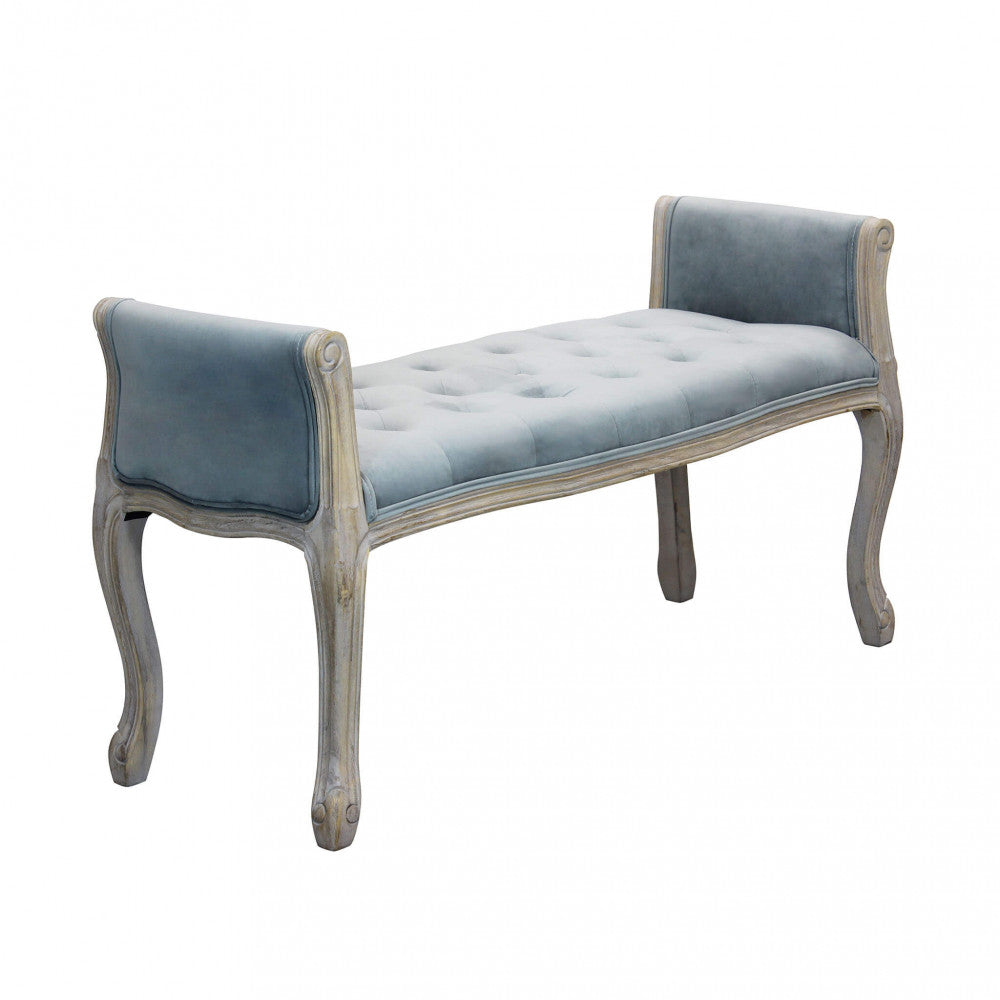 MADELYN BENCH IN GREY VELVET. Dimensions: 113 x 48 x 45/60 h cm.
