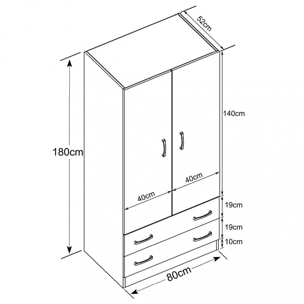 ARMADIO 2 ANTE E DUE CASSETTI POP OLMO. Armadio in legno OLMO Dimensioni: cm 80 x 52 x 180 h.