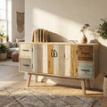 MOBILE FRED. Mobile con 4 cassetti e 2 ante in legno colorato Dimensioni: cm 131 x 40 x 77 h.