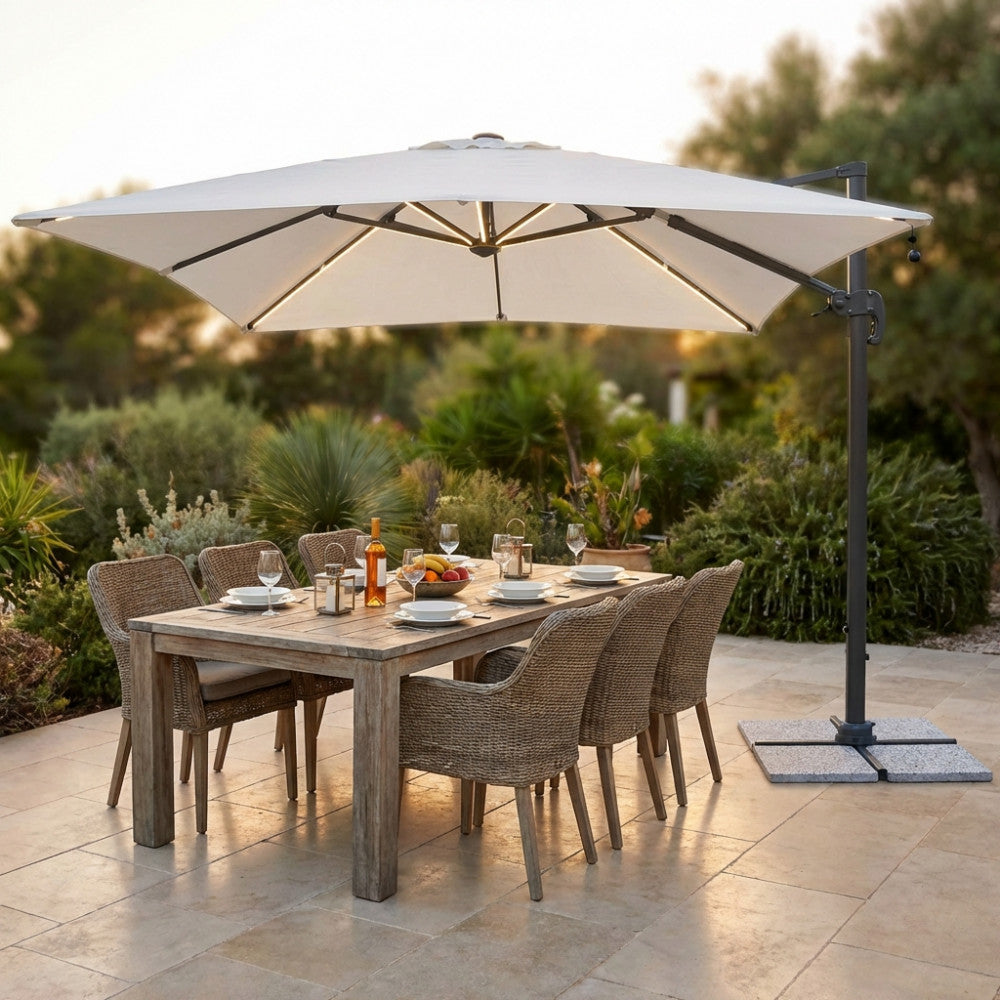 3 x 4 Pitagora Anthracite Parasol with LED Light and Grey Canopy. Dimensions: 3 x 4 m. Garden Furniture.