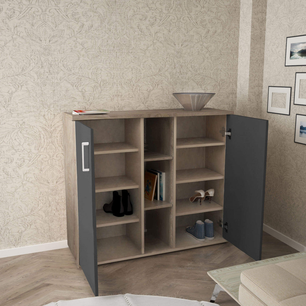 MOBILETTO 2 ANTA E 3 MENSOLE FRANK ROVERE CHIARO E ANTRACITE. Dimensioni: cm 101,5 x 35 x 87 h.