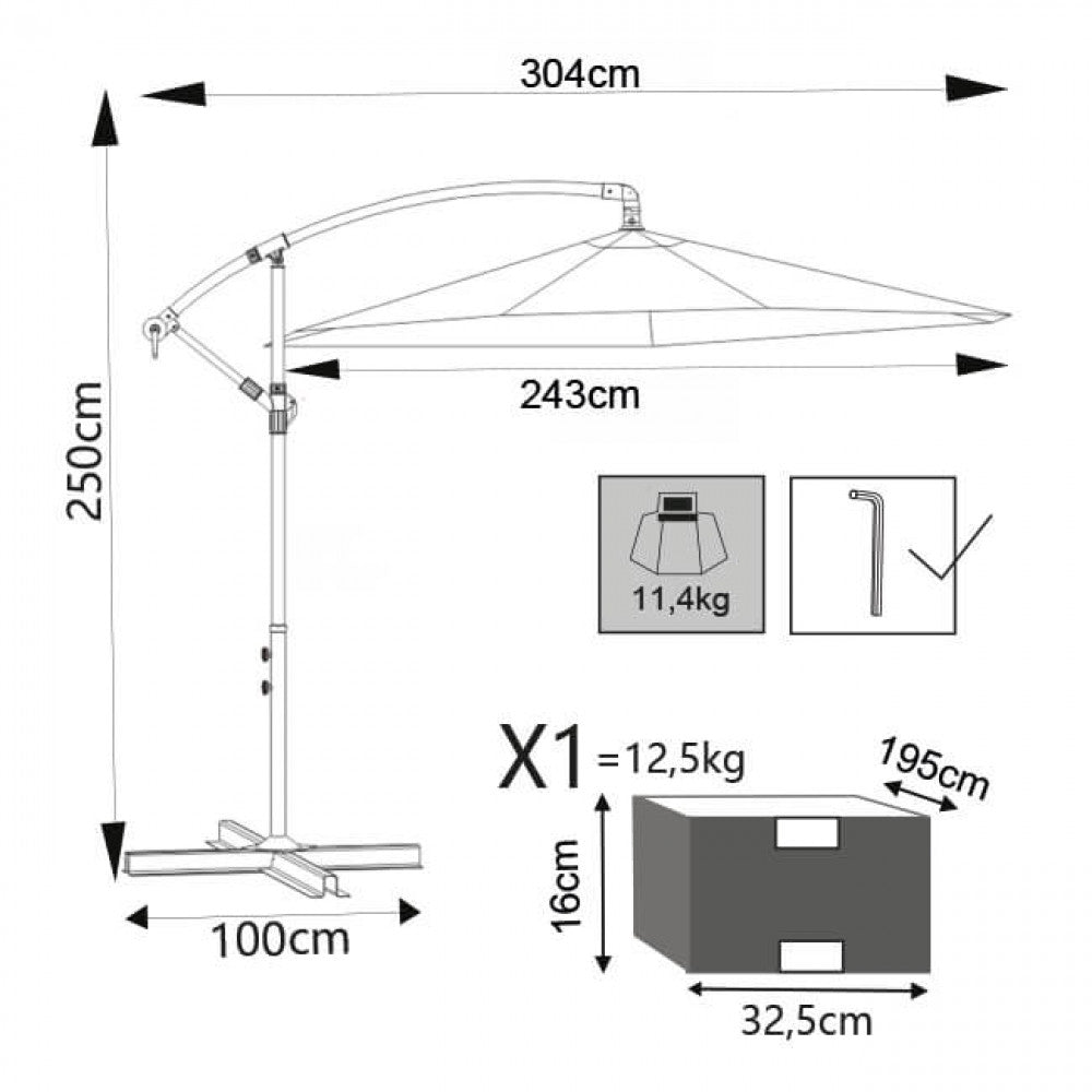 ALMERIA UMBRELLA, W/D 2.5 X 2.5. Dimensions: 2.5 x 2.5 m. Garden Furniture