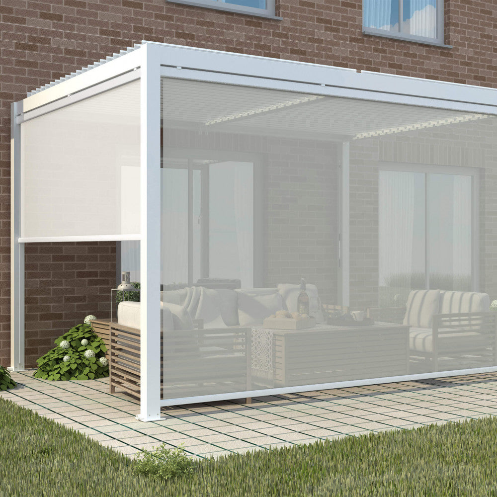 LATERALE PER PERGOLA BIOCLIMATICA 3 X 4. Laterale manuale in textilene ANTRACITE o BIANCO con bordo inferiore in alluminio 25,9x53mm guide in metallo, cassonetto 83x83.8mm Dimensioni: cm 270 x 238. Arredo Giardino
