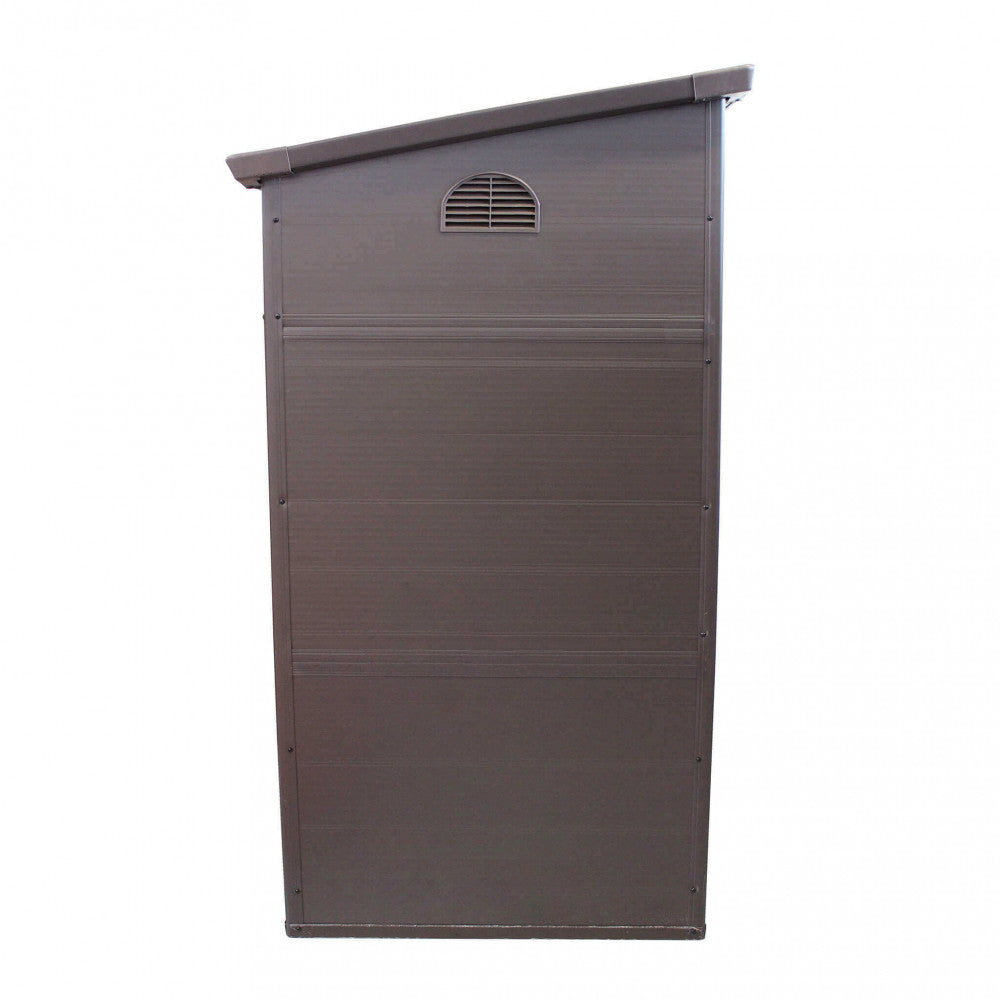 CASETTA HAUSE 111 X 191 X 194. Casetta in plastica con finestra MARRONE o GRIGIO CHIARO Dimensioni: cm 111 x 191 x 194 h. Arredo Giardino
