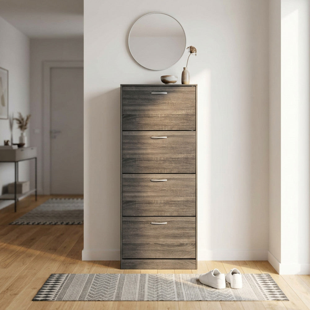 SCARPIERA WENDY GRIGIO SCURO. Scarpiera con 4 ante in legno Dimensioni: cm 60 x 24 x 150 h.
