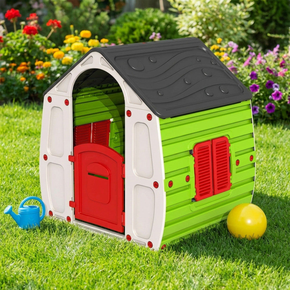 CASETTA MAGICA. Casetta con porta e finestre apribili, Colori luminosi, Resistente alla luce del sole ed al cambio di temperatura. Bambini 2+ Dimensioni: cm 102,5 x 89 x 109 h. Arredo Giardino