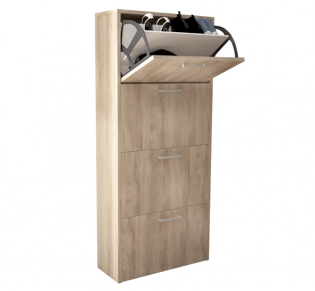 SCARPIERA MOLLY 4 ANTE A RIBALTA OLMO CHIARO. Scarpiera in legno OLMO CHIARO spessore 16 mm Dimensioni: cm 59 x 25 x 140 h.