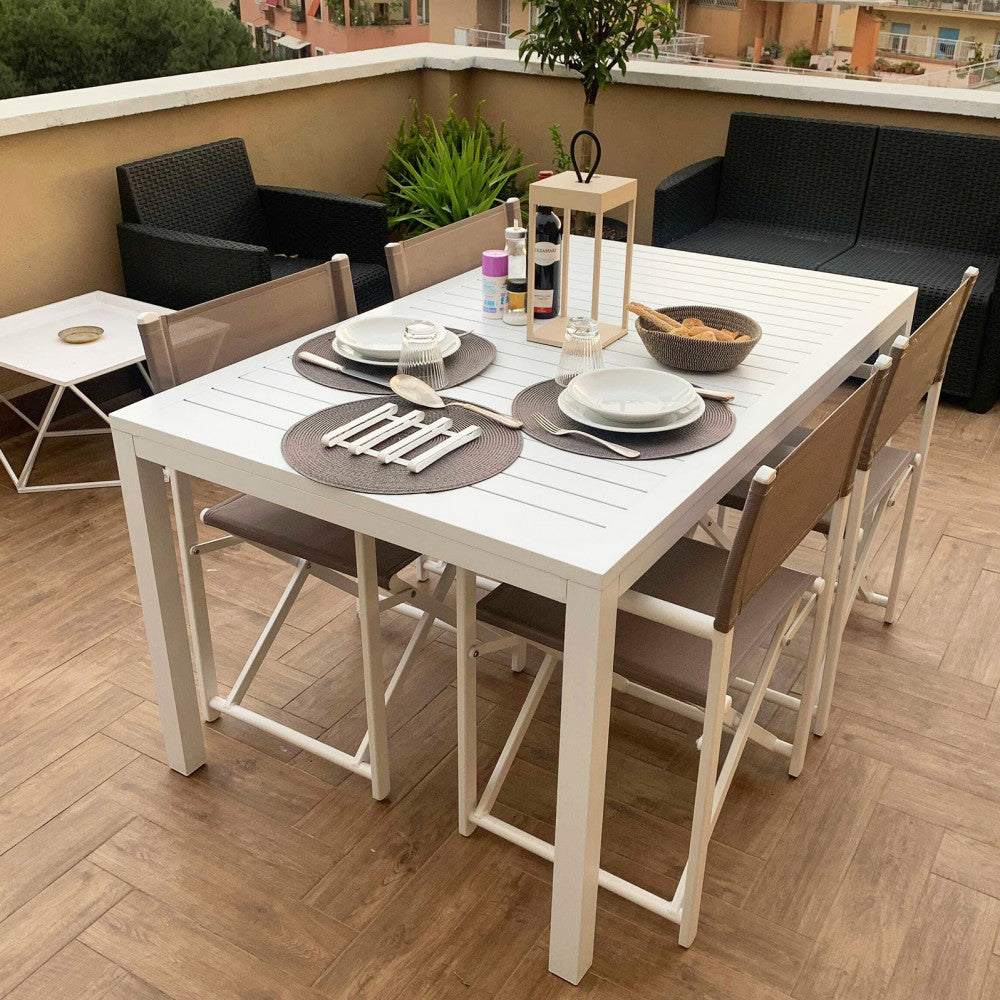 MILO TABLE 150 X 90. Structure in painted aluminum WHITE or DOVE GREY or TAUPE or ANTHRACITE Dimensions: 150 x 90 x 74 h cm. Garden Furniture