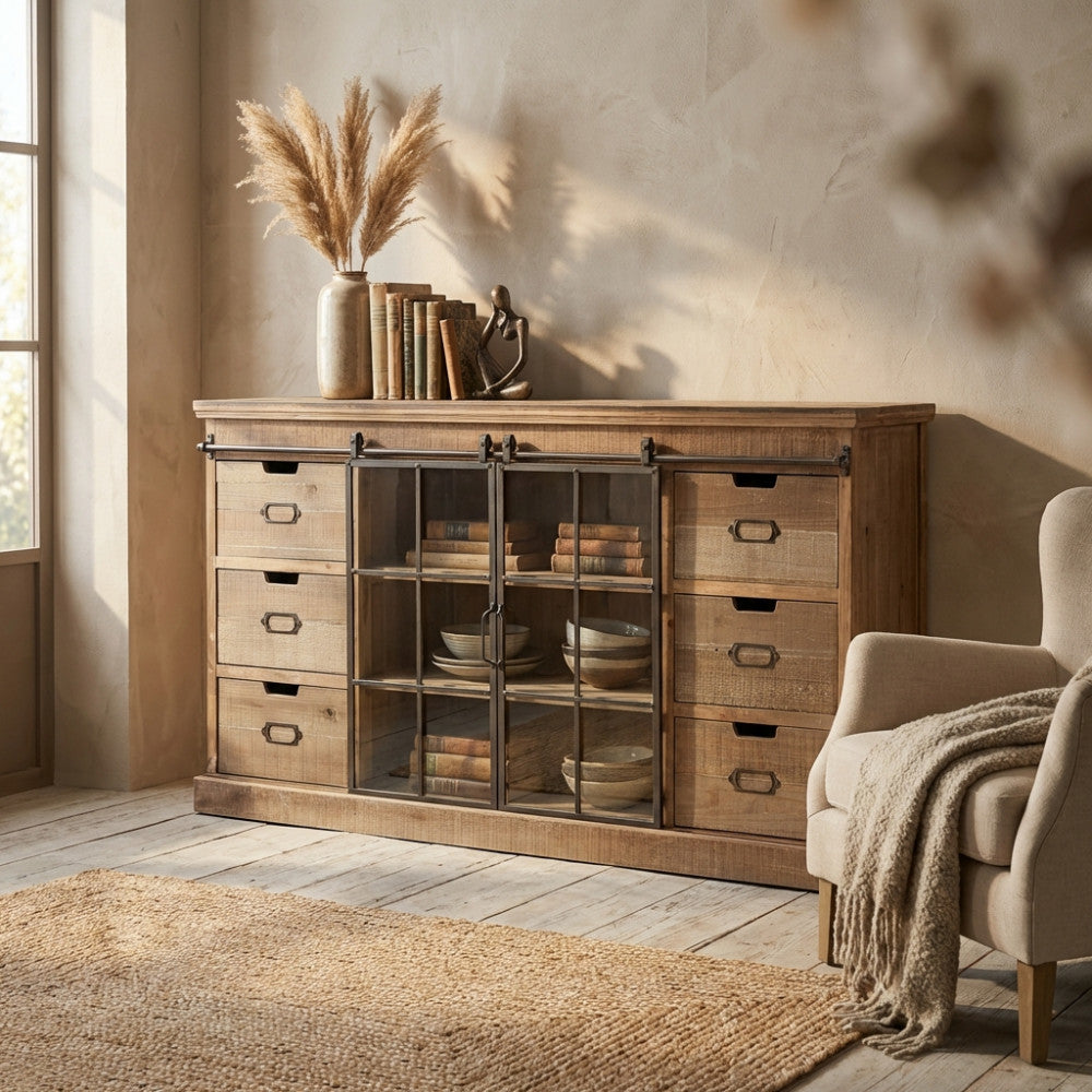 GASTON WOODEN CABINET. Cabinet with 2 doors and 6 drawers. Dimensions: 147.5 x 39 x 81.5 cm.