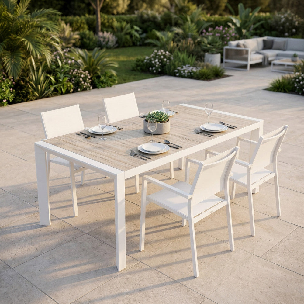 TAVOLO PORTLAND 175/235 X 100. Struttura in allumino ANTRACITE, TAUPE o BIANCA piano del tavolo in ceramica effetto legno GRIGIO nel taupe NATURALE Dimensioni: cm 175/235 x 100 x 75 h. Arredo Giardino